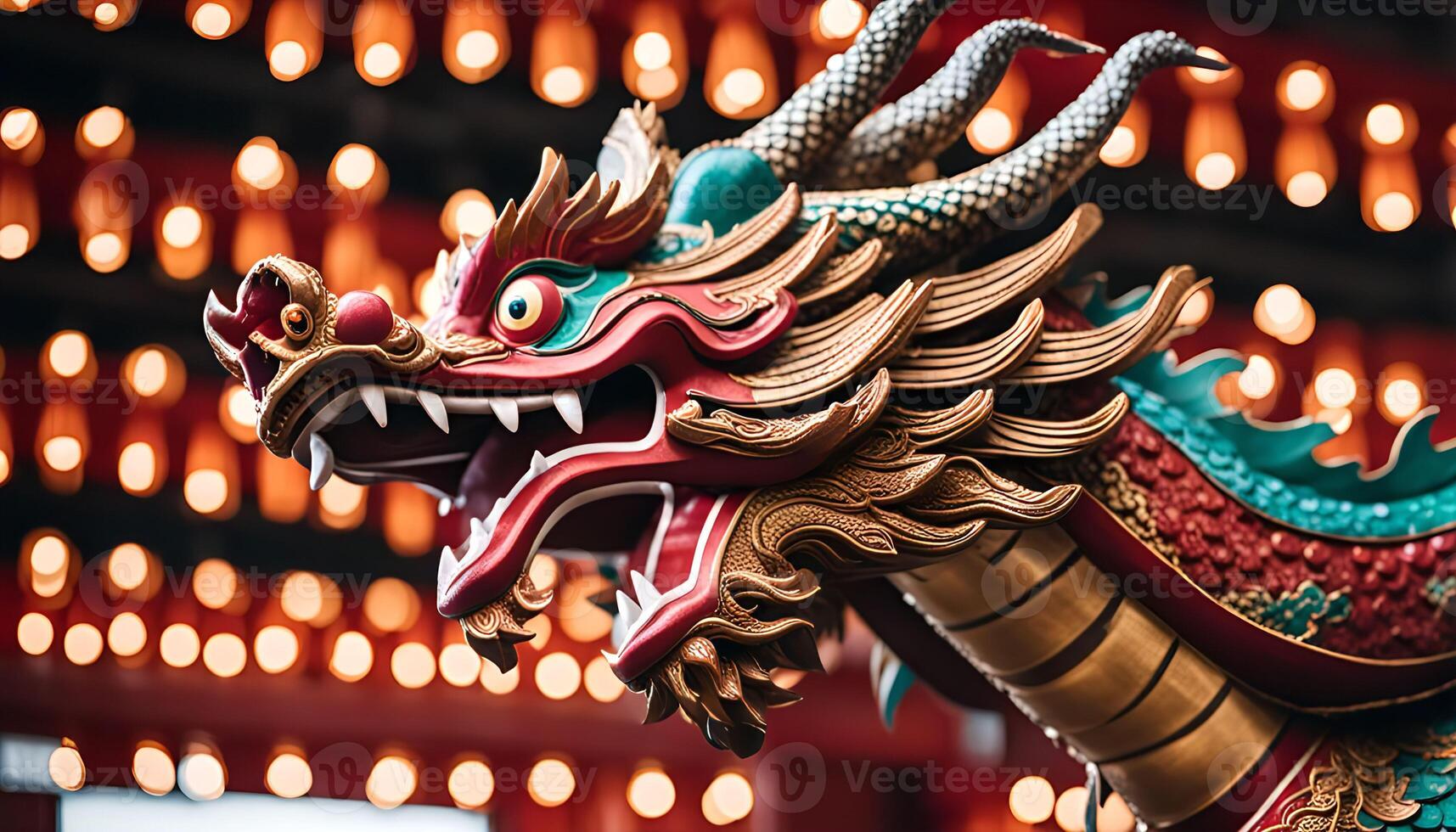Chinese Dragon Statue with Festive Lights photo