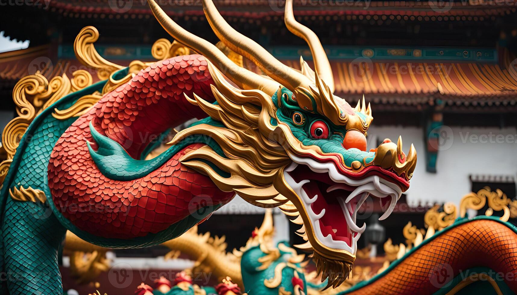 Close Up of a Colorful Dragon Statue photo