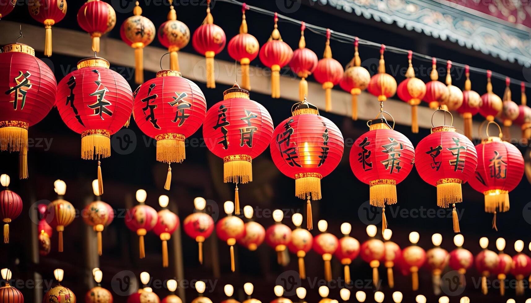 Red Lanterns Hanging in a Row photo