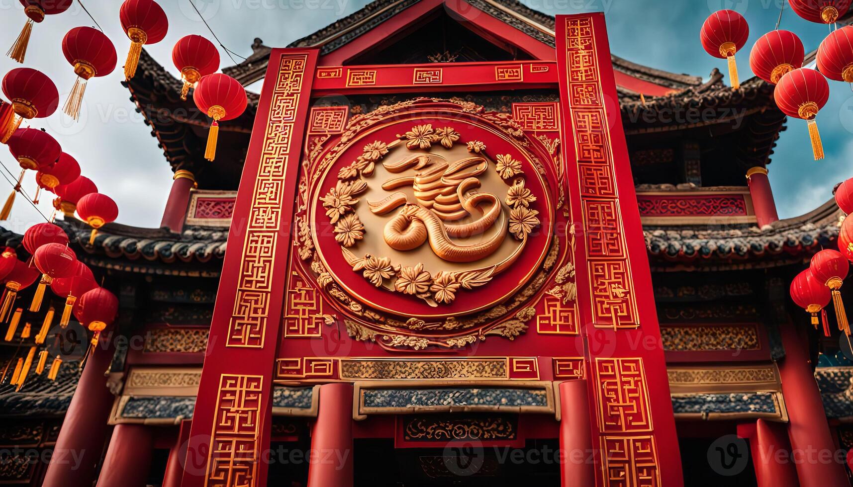 Traditional Chinese Architecture with Red Lanterns photo