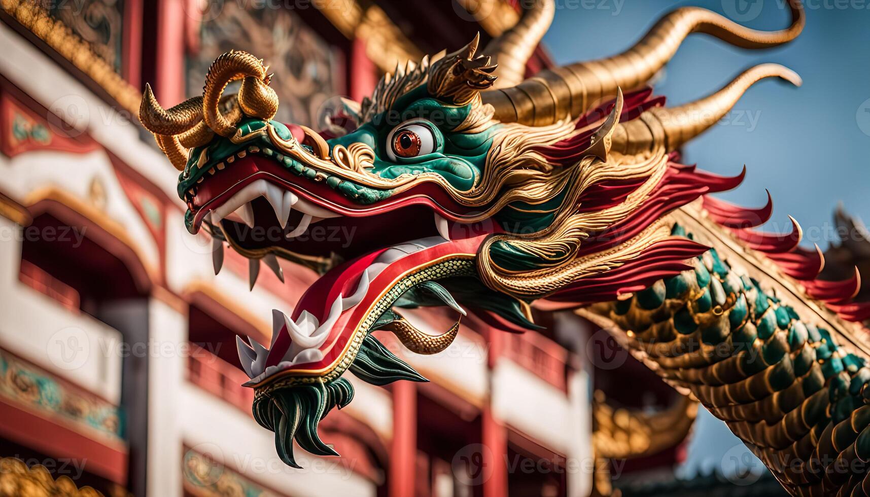 Close-up of a Golden Dragon Statue photo