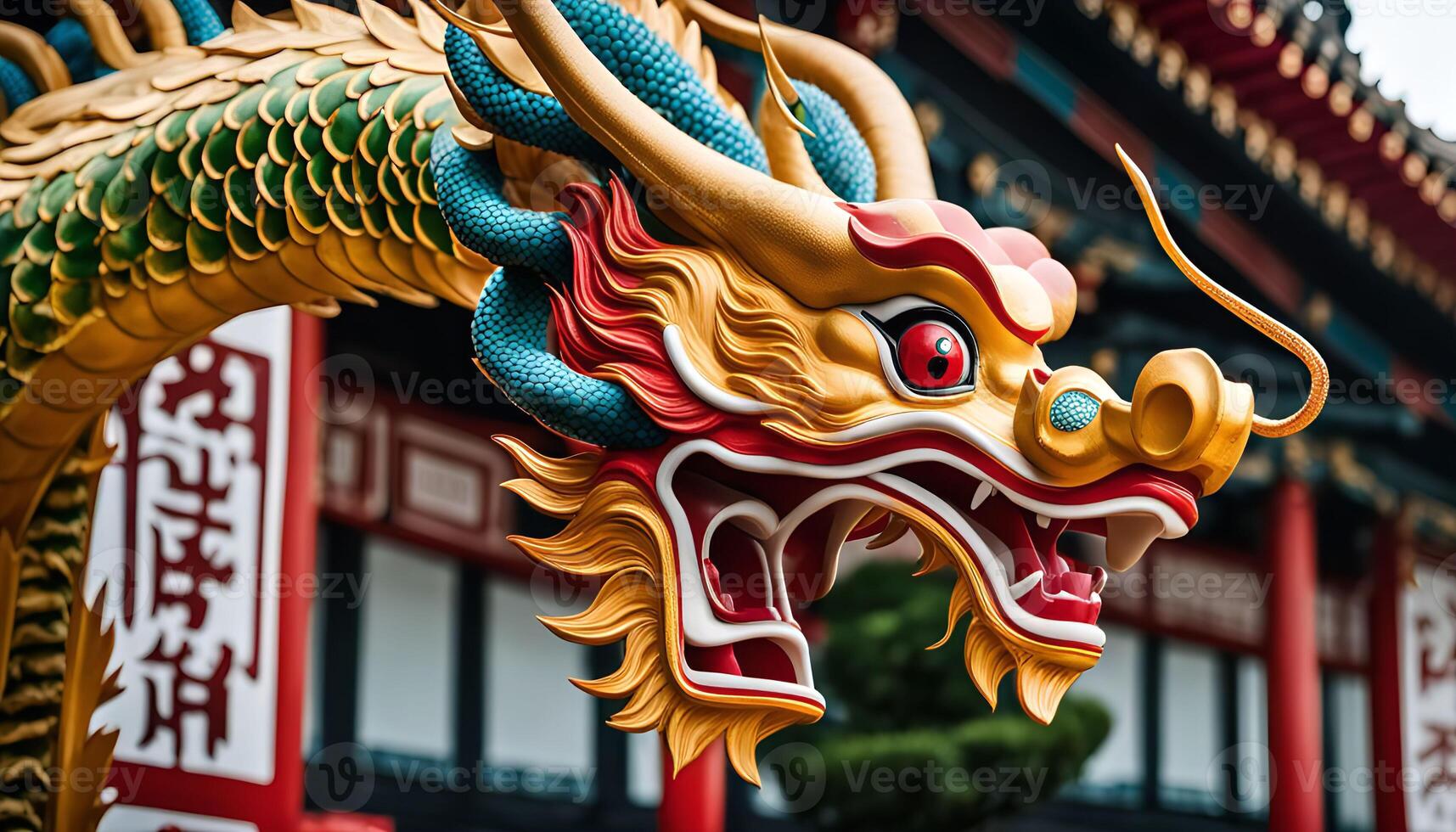 Close-up of a Golden Dragon Statue photo