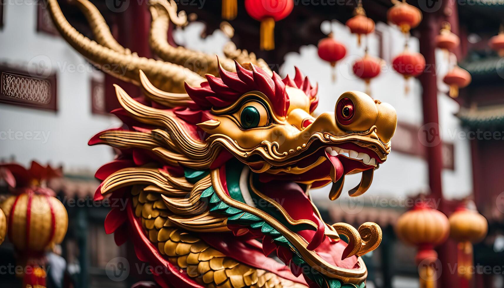 Golden Dragon Statue in China photo
