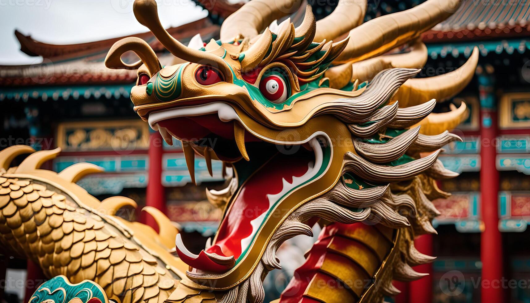 Close-up of a Golden Dragon Statue photo