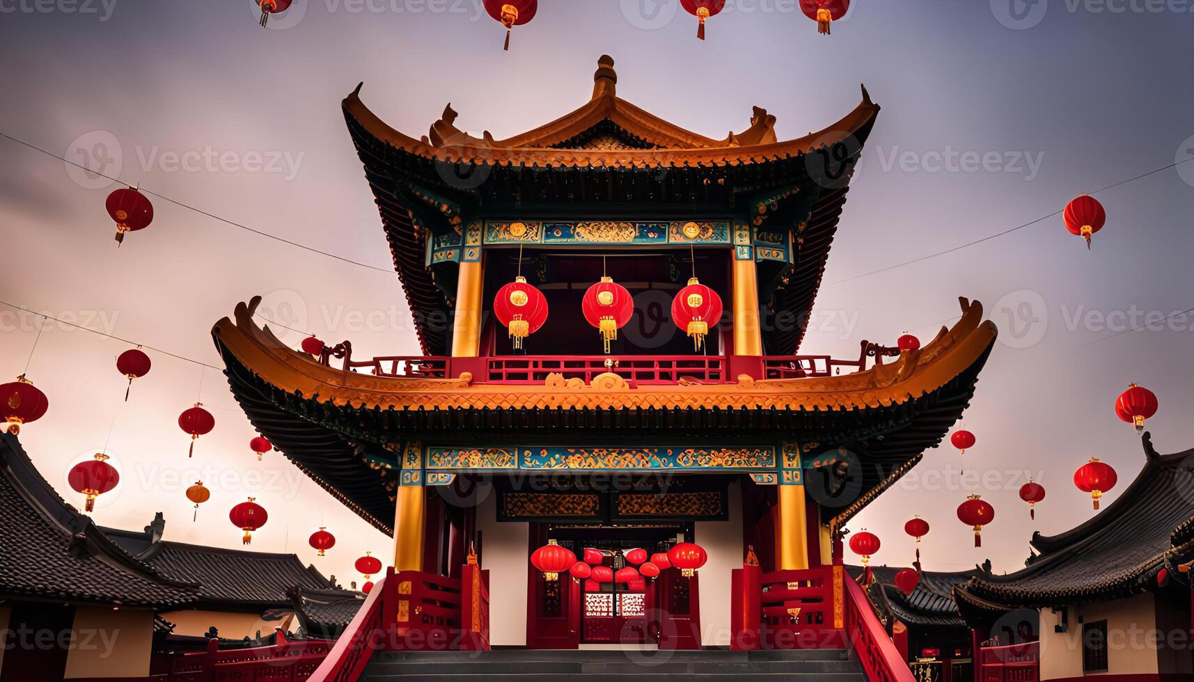 Chinese Temple with Red Lanterns photo