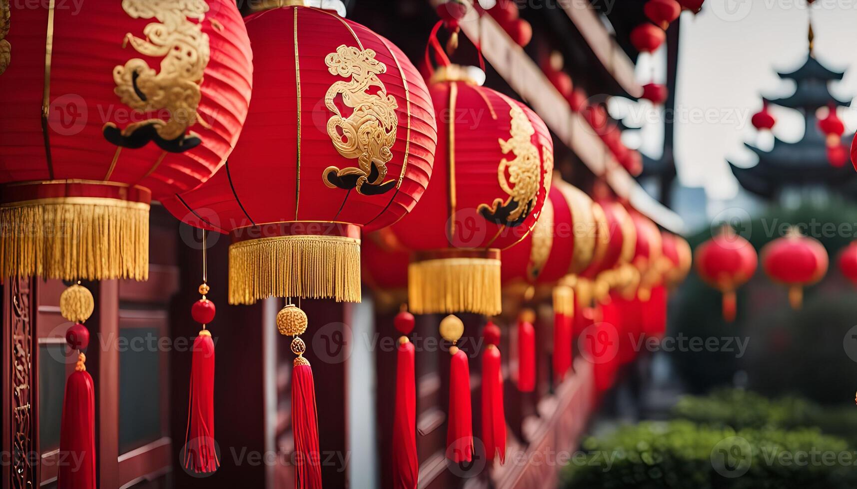 Red Lanterns Hanging in a Row photo
