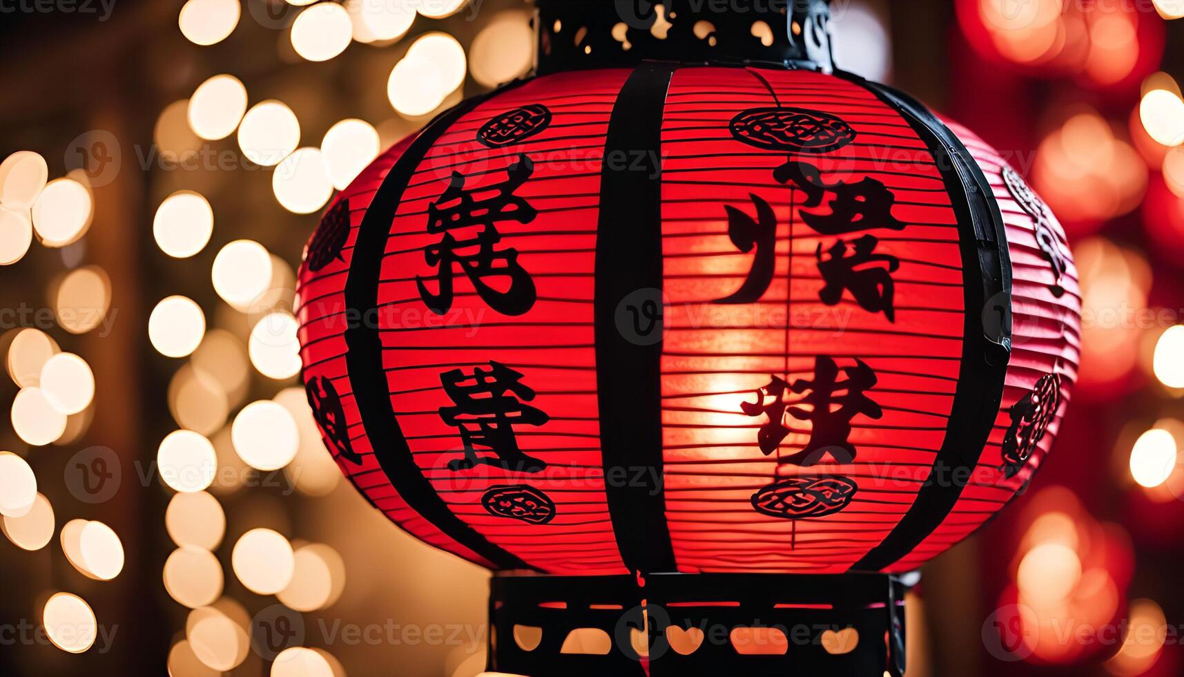 Red Chinese Lantern With Bokeh Lights photo