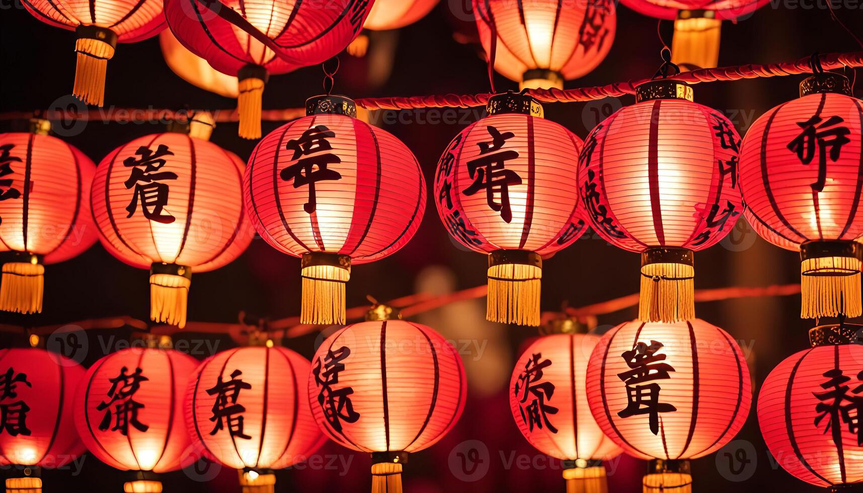 Red Lanterns Illuminated in the Night photo