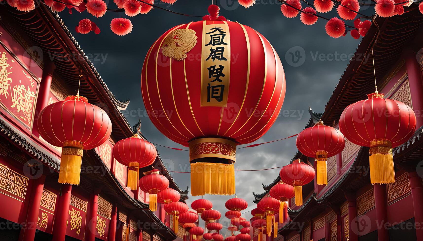 Red Lanterns Decorating Traditional Chinese Street photo