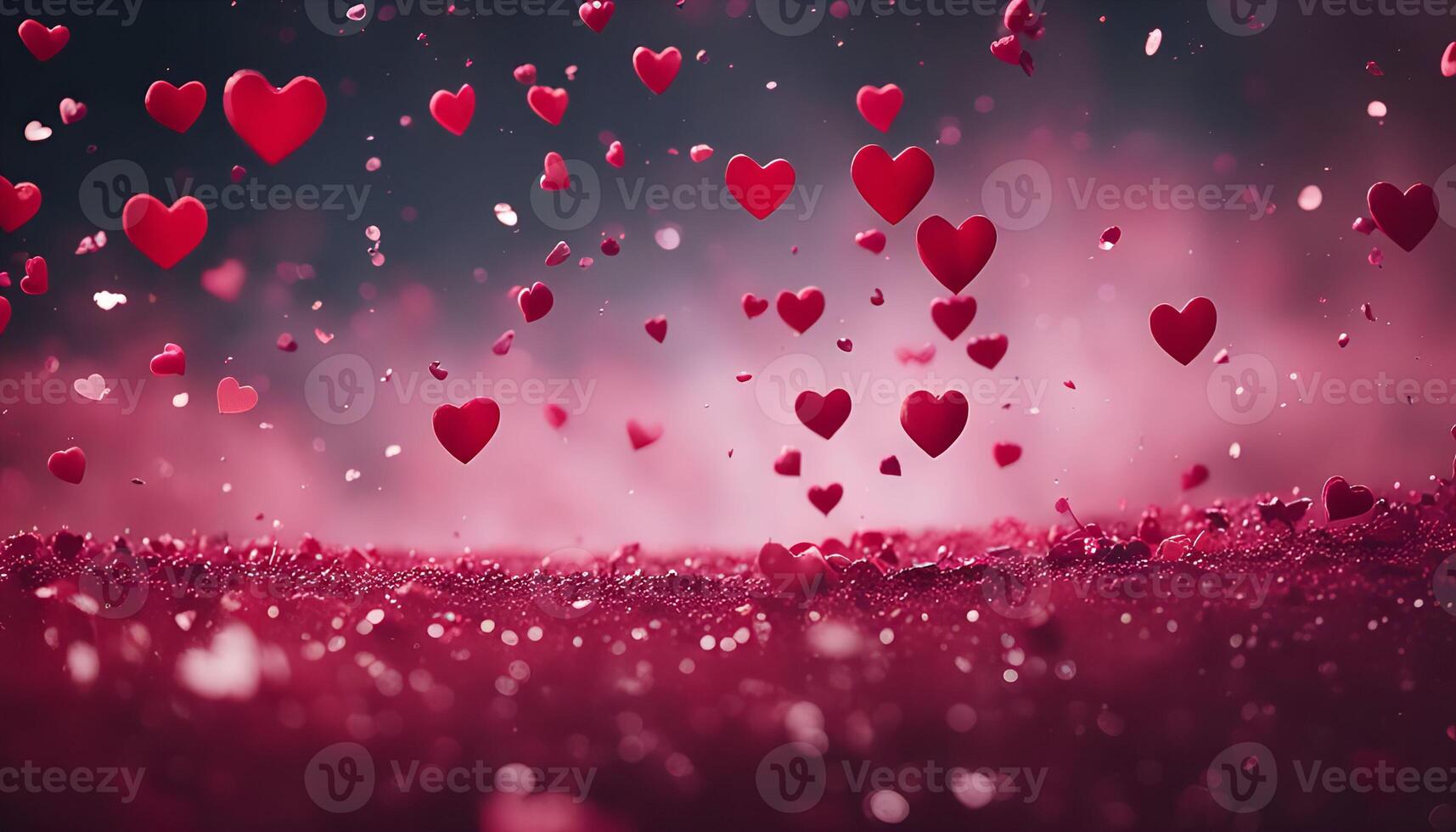 Red Hearts Falling on a Sparkling Background photo