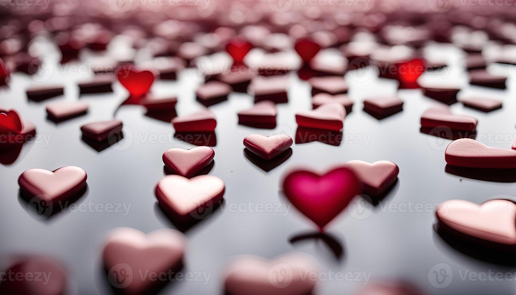 Red Hearts Scattered on a Shiny Surface photo