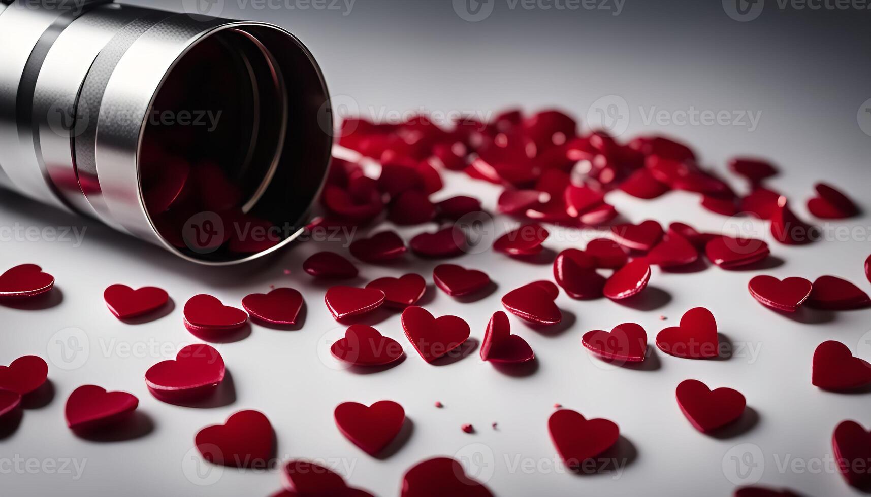 Red Hearts Overflowing From a Metallic Container photo