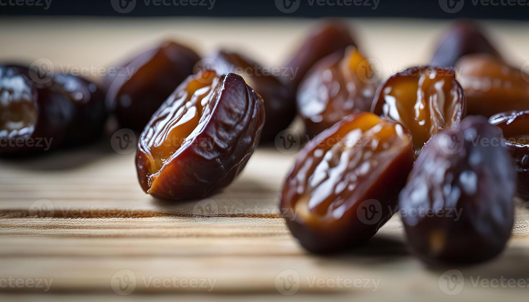 Close-up of Dates on Wooden Surface photo