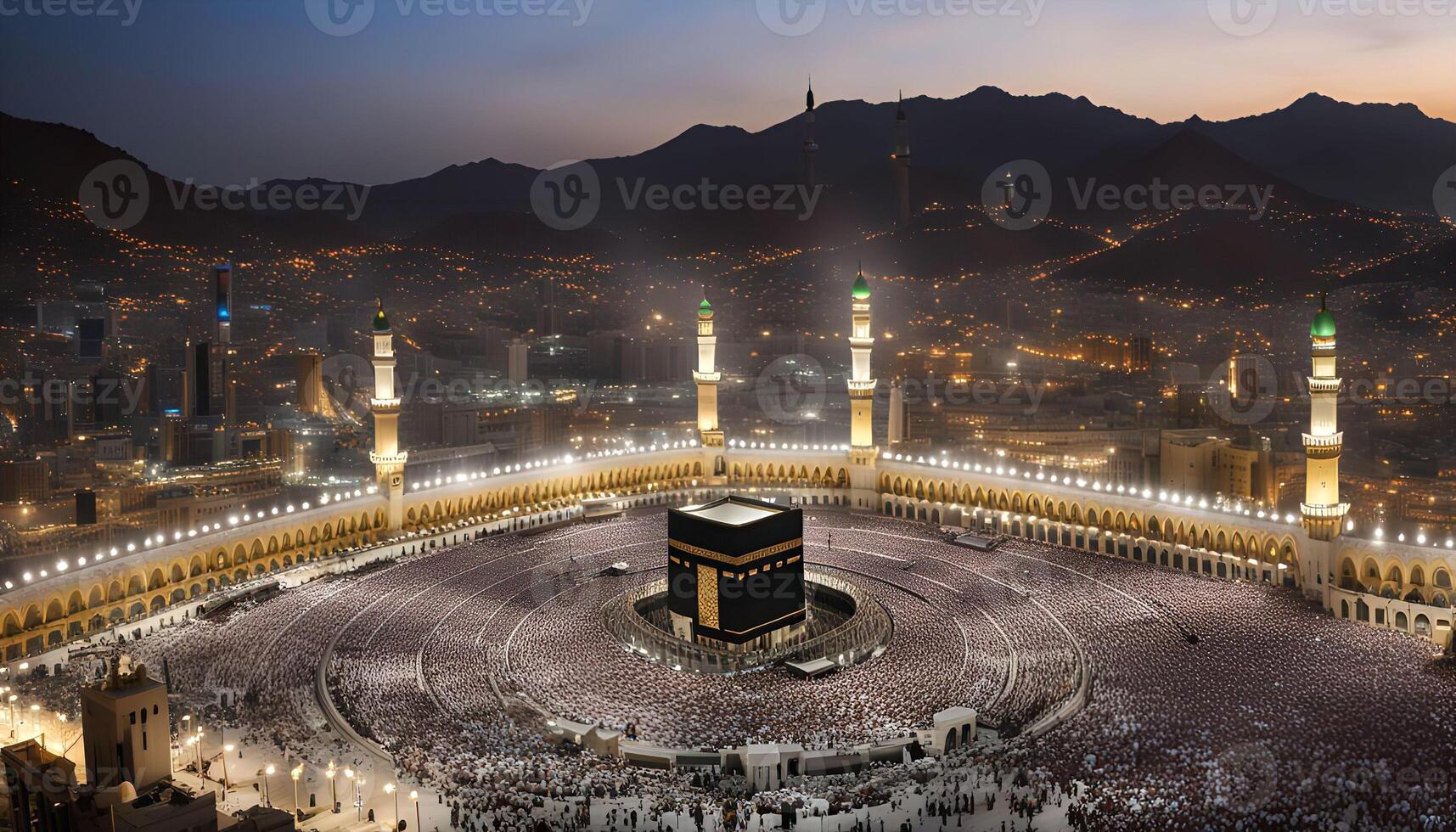Aerial View of the Kaaba in Mecca at Night photo