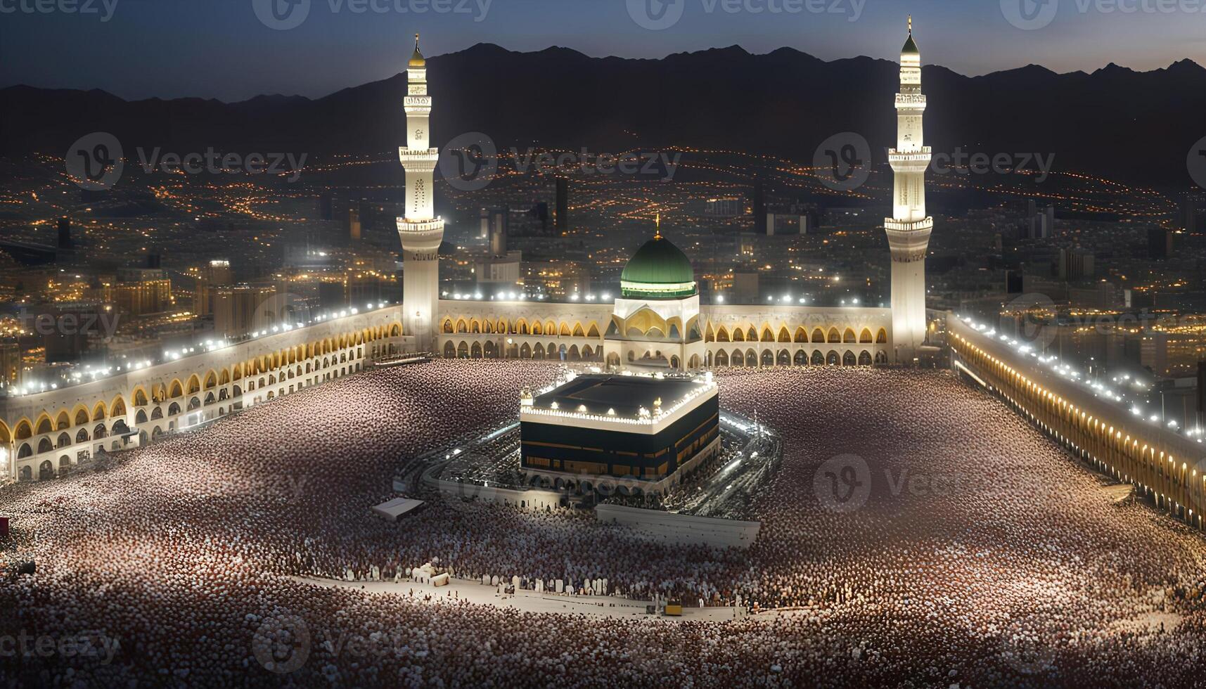 Aerial View of the Kaaba in Mecca at Night photo