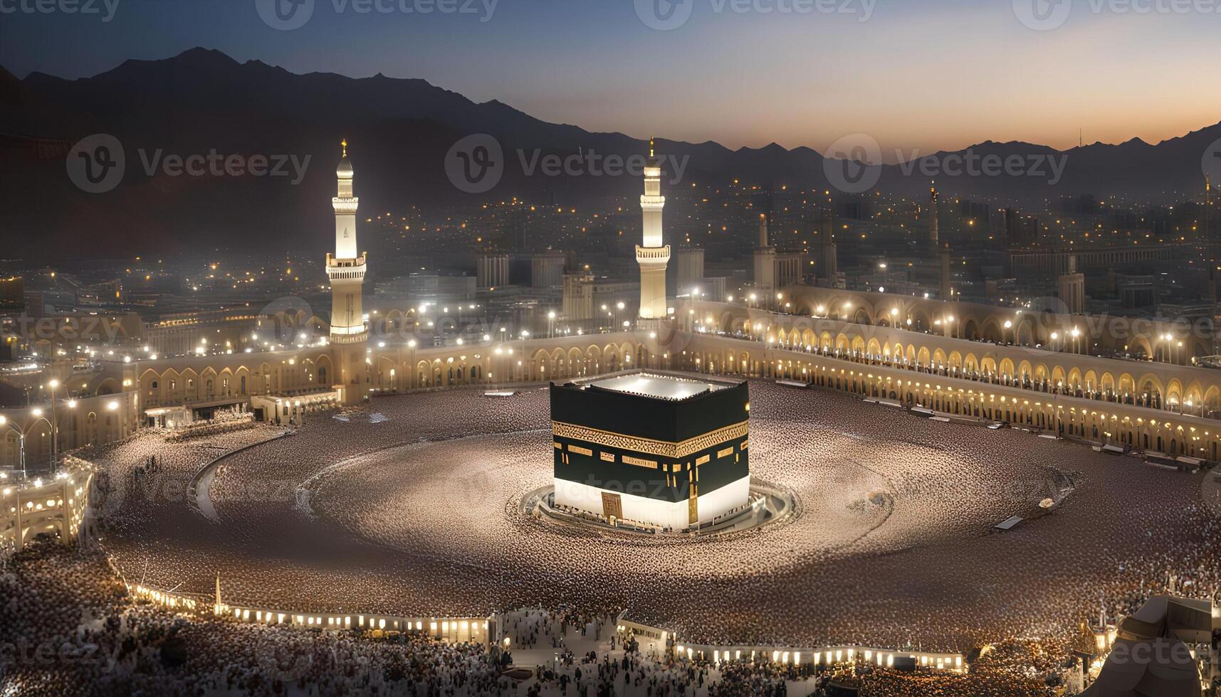 Aerial View of the Kaaba in Mecca at Night photo