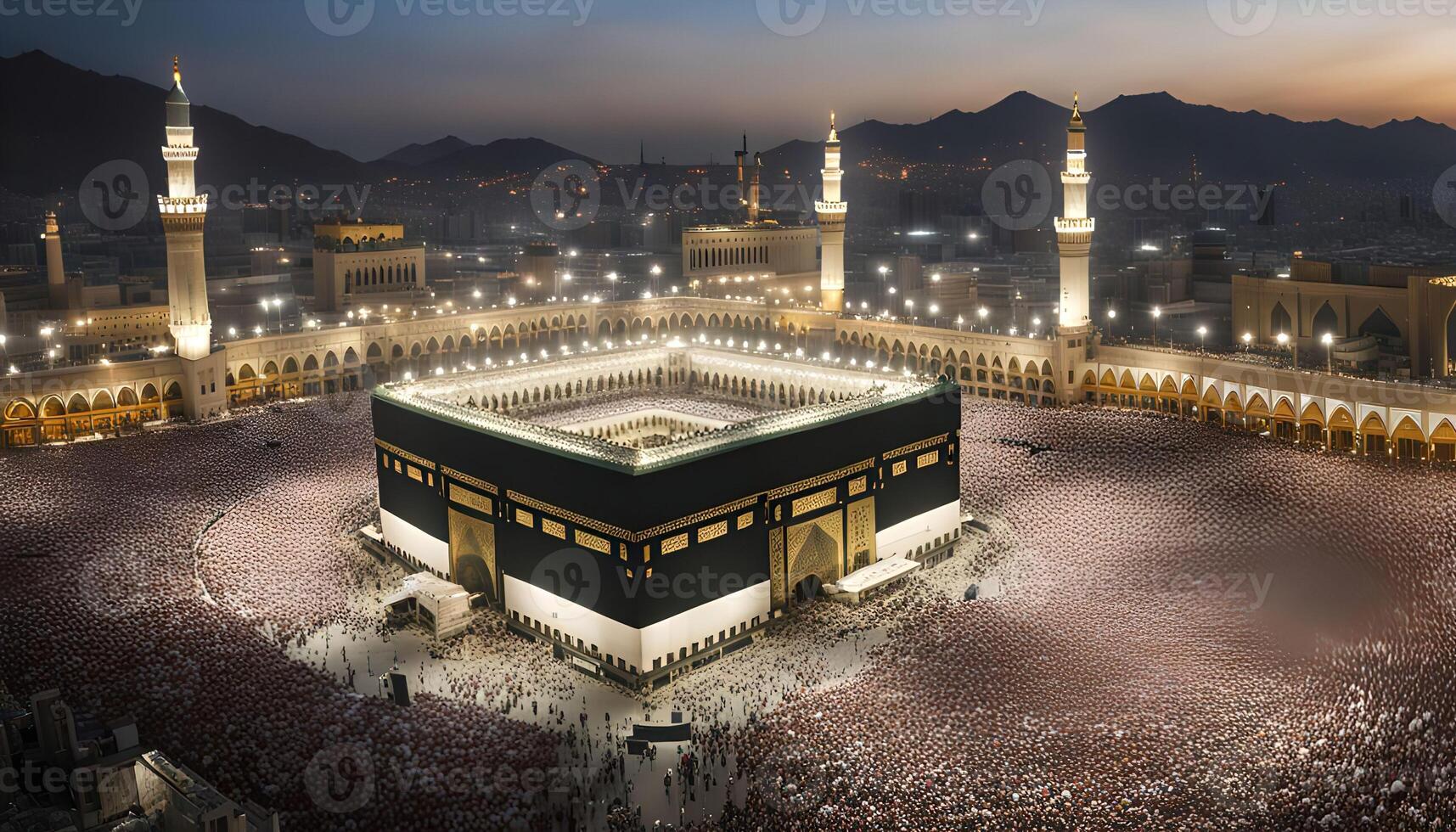 Aerial View of the Kaaba in Mecca at Night photo