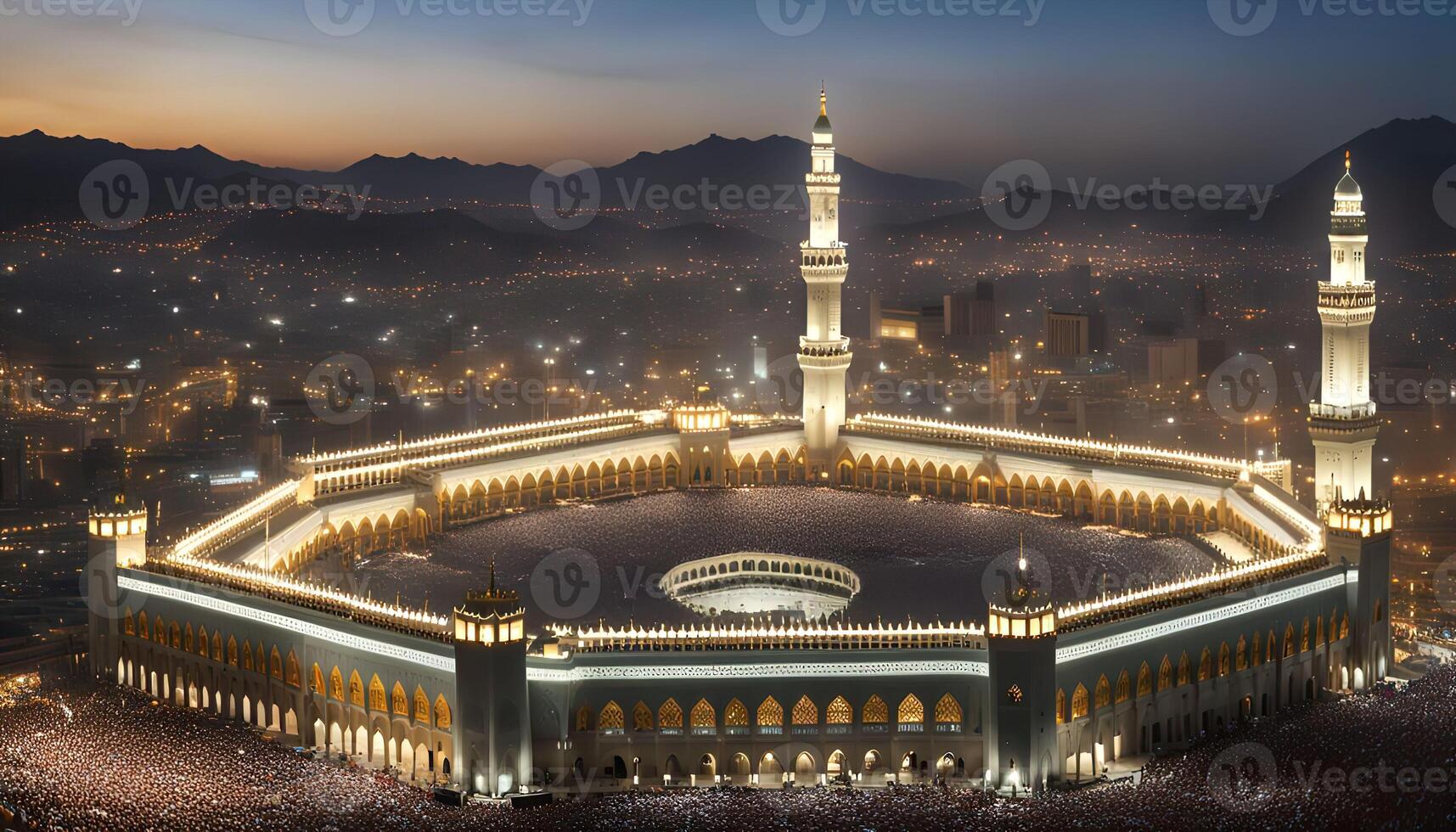 Aerial View of the Grand Mosque in Mecca at Night photo