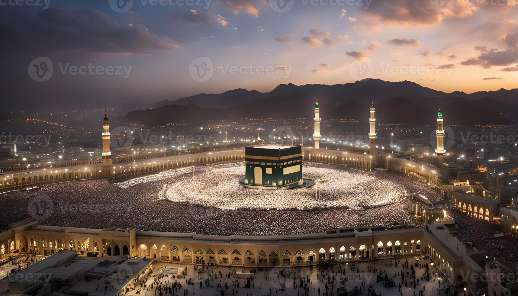 Aerial View of the Kaaba in Mecca at Sunset photo