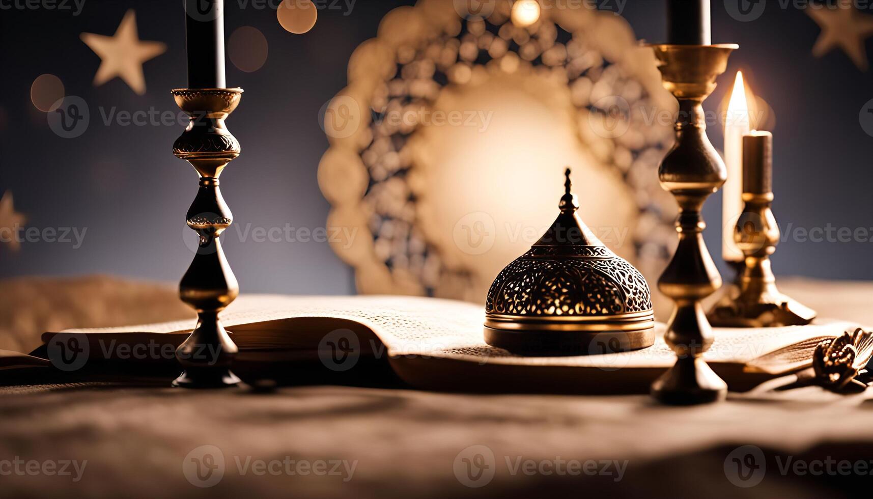Candles and Incense Burner on an Open Book photo