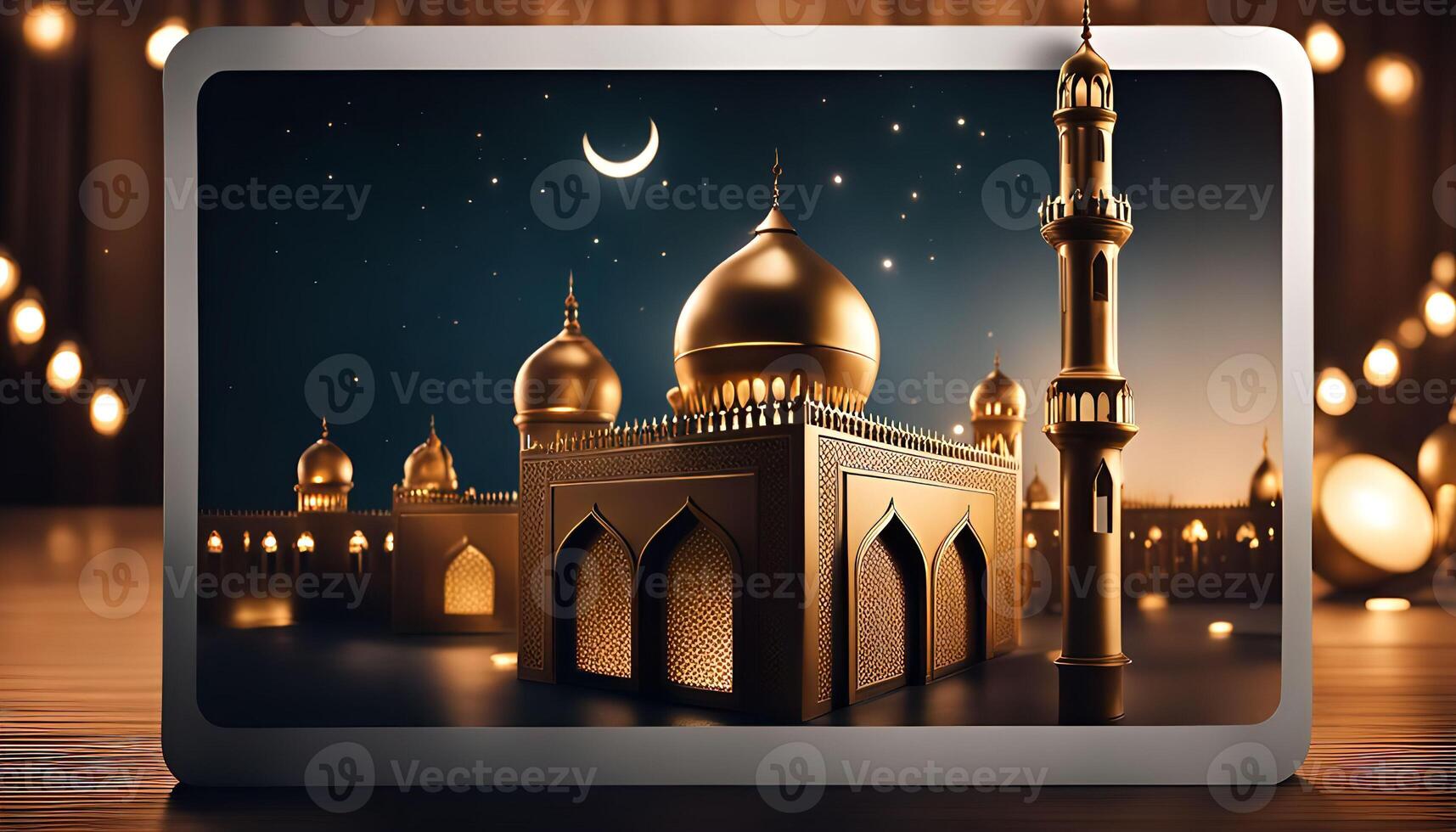 Golden Mosque under a Starry Night Sky photo