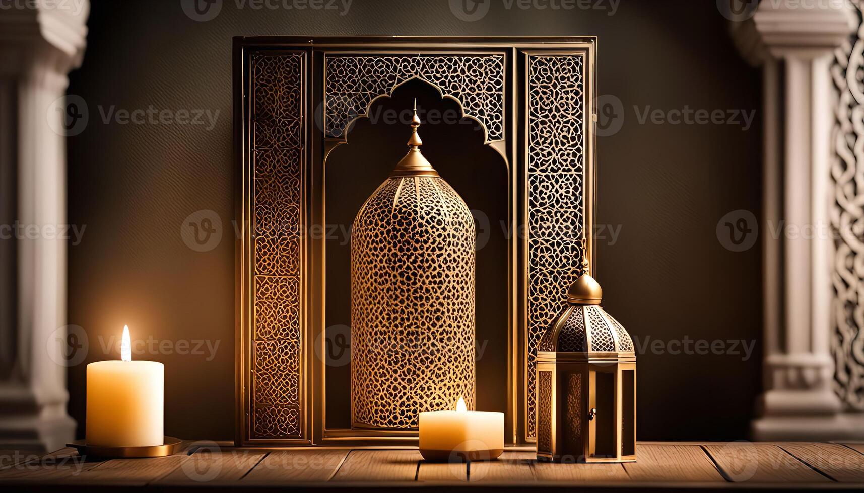 Golden Lanterns and Candles in an Ornate Setting photo