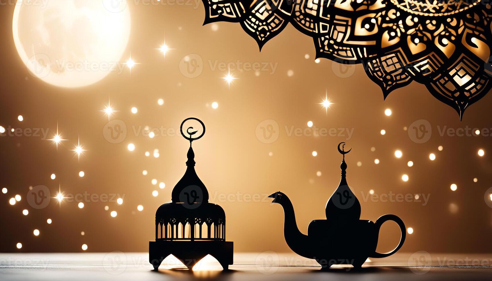 Ramadan Night Silhouette with Teapot and Mosque photo
