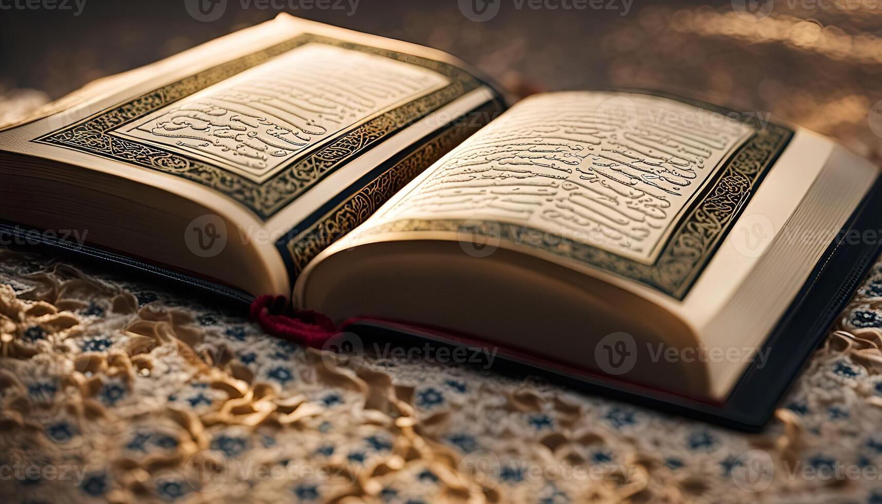 Open Quran on Embroidered Fabric photo