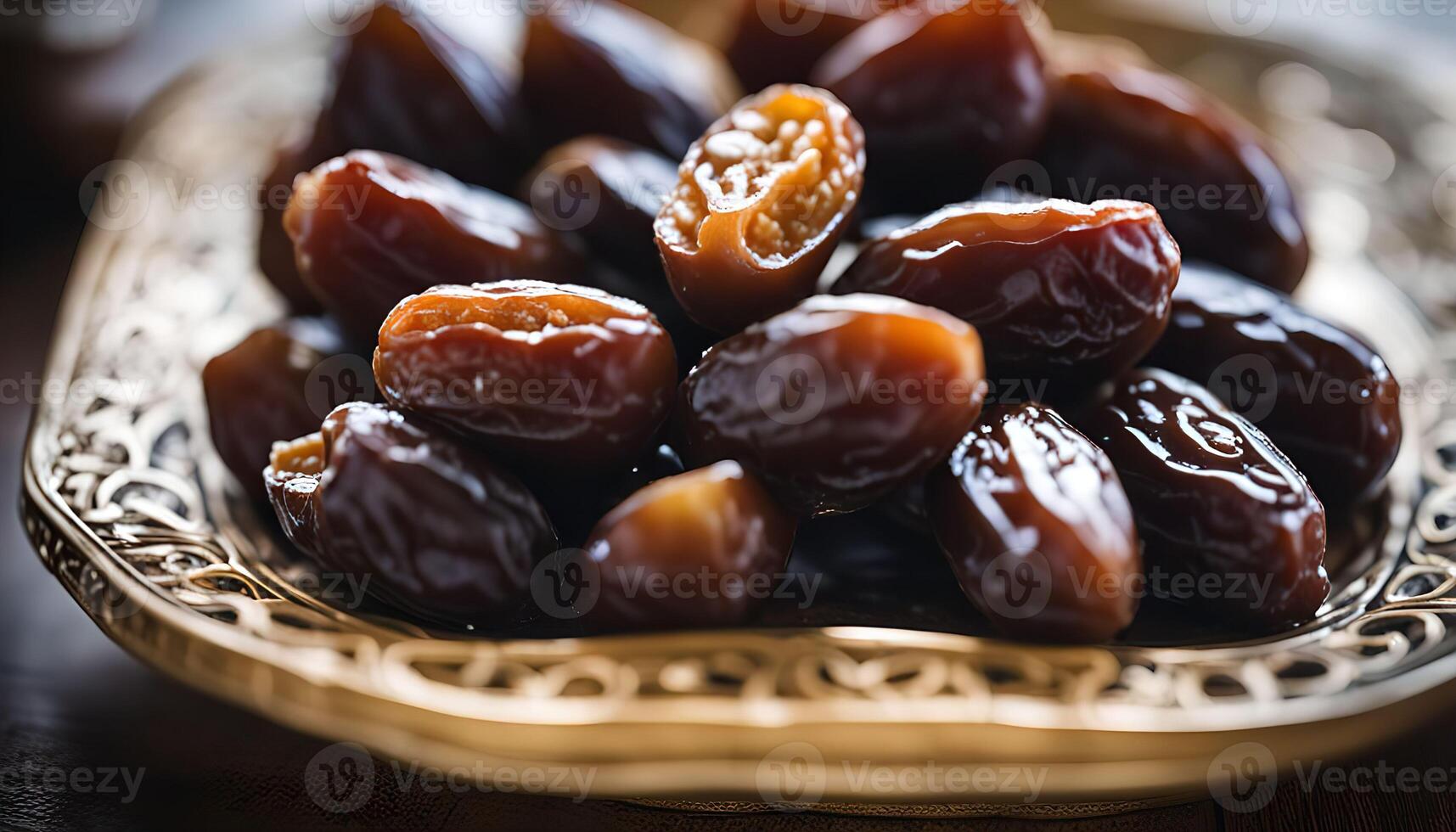 Close Up of Dates on a Decorative Plate photo
