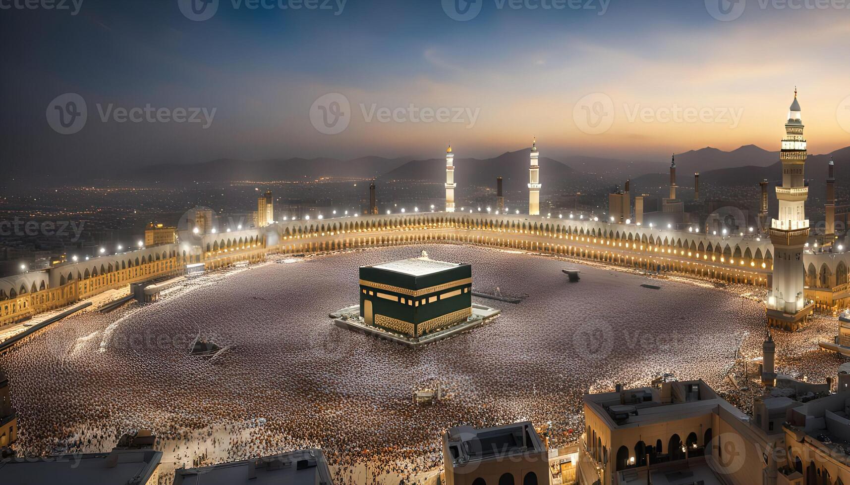 Aerial View of the Kaaba in Mecca During Sunset photo