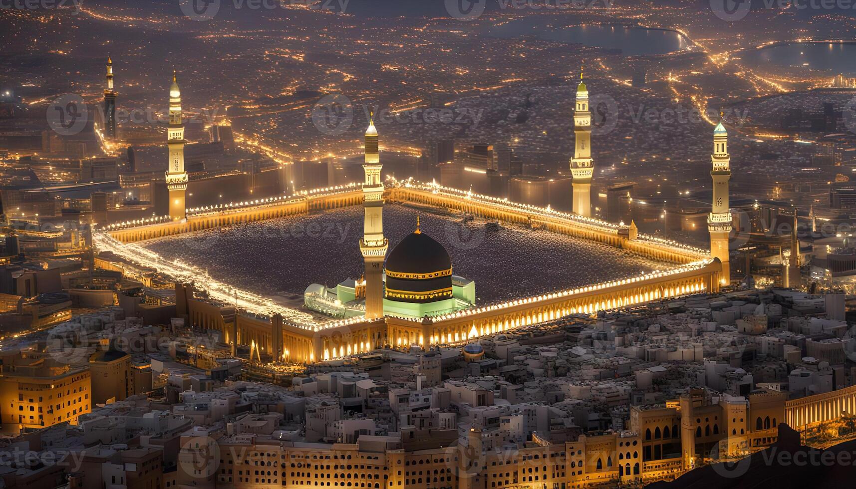 Night View of the Masjid al-Haram Mosque in Mecca photo