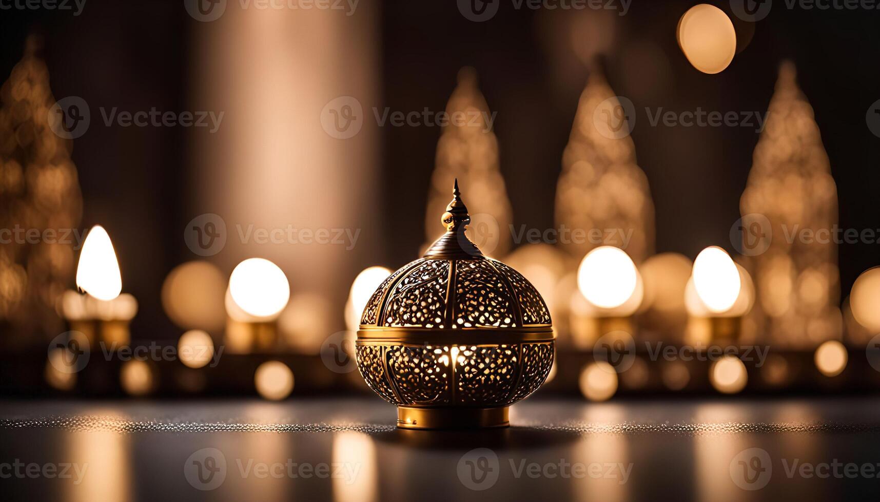 Ornate Lantern with Warm Glow in a Mystical Setting photo