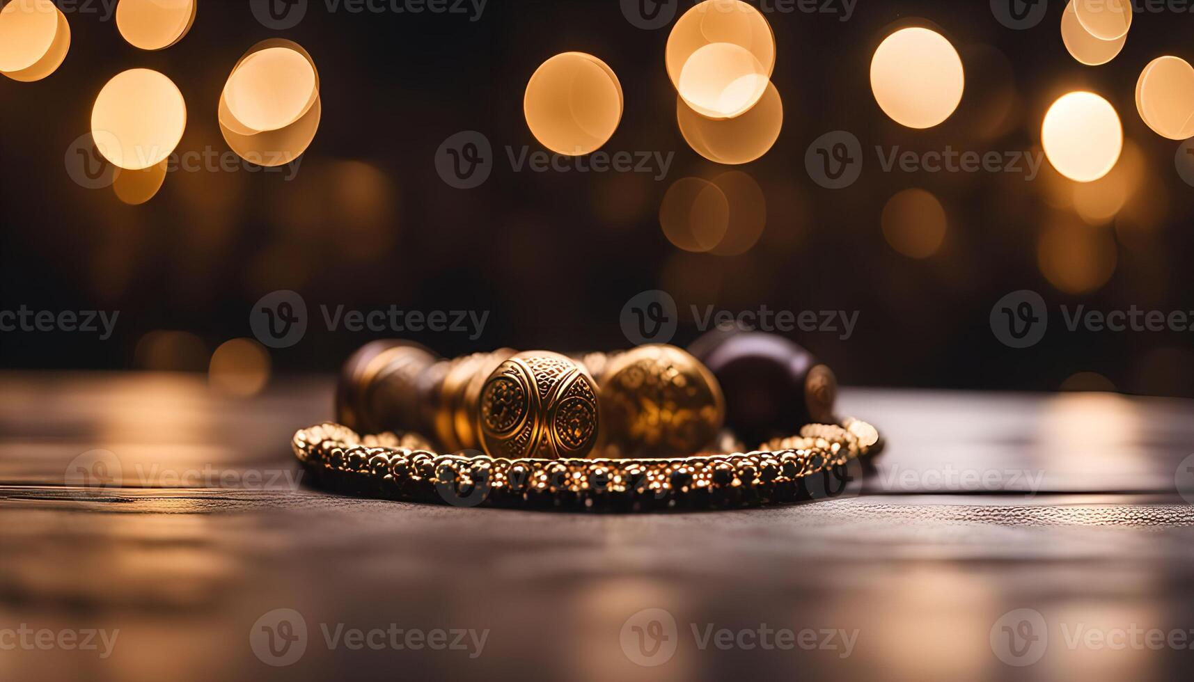 Golden Jewelry with Bokeh Lights photo