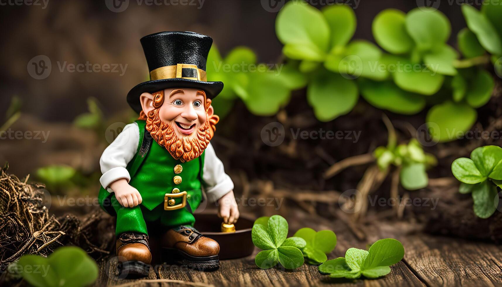 Leprechaun with Pot of Gold and Shamrocks photo