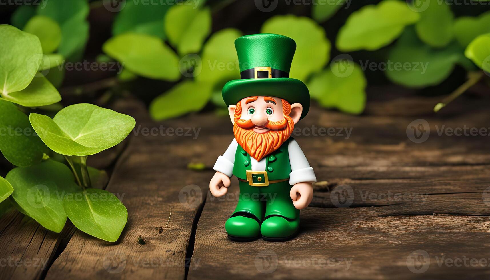 Leprechaun Figurine on a Wooden Background photo