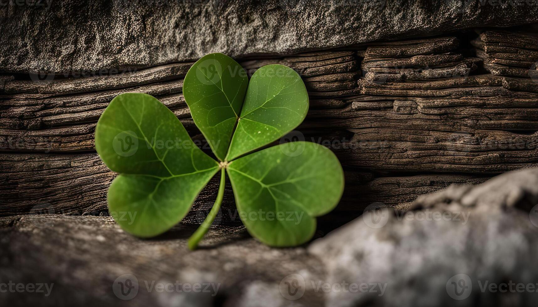 Clover Leaf on Rustic Wooden Background photo