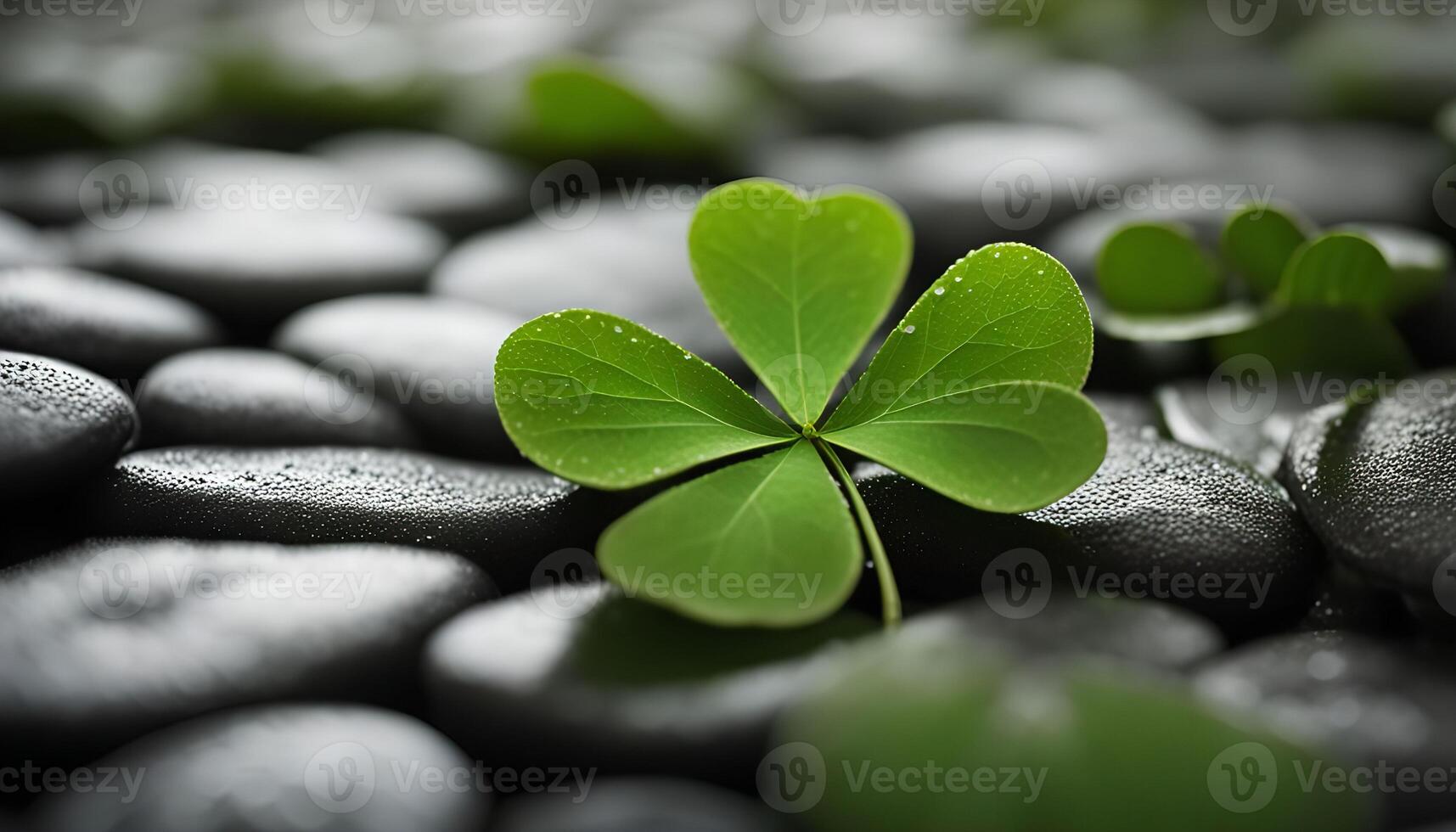 Green Leaf on Black Stones photo