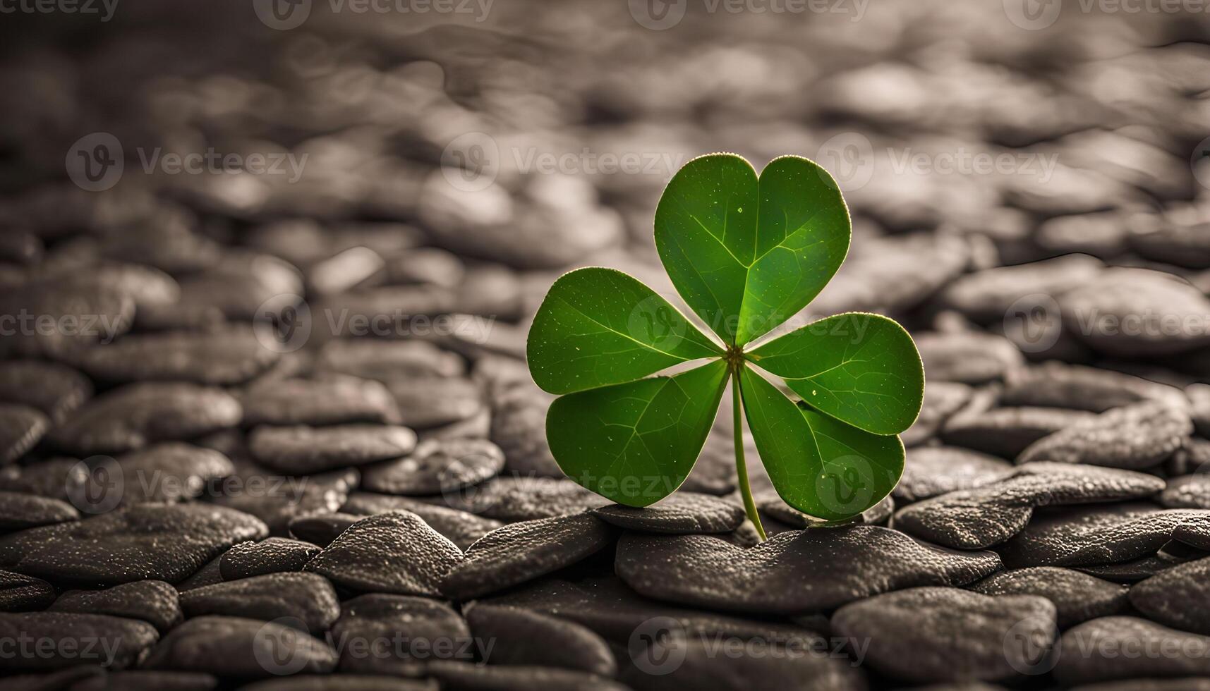 Four-leaf clover on a bed of stones photo