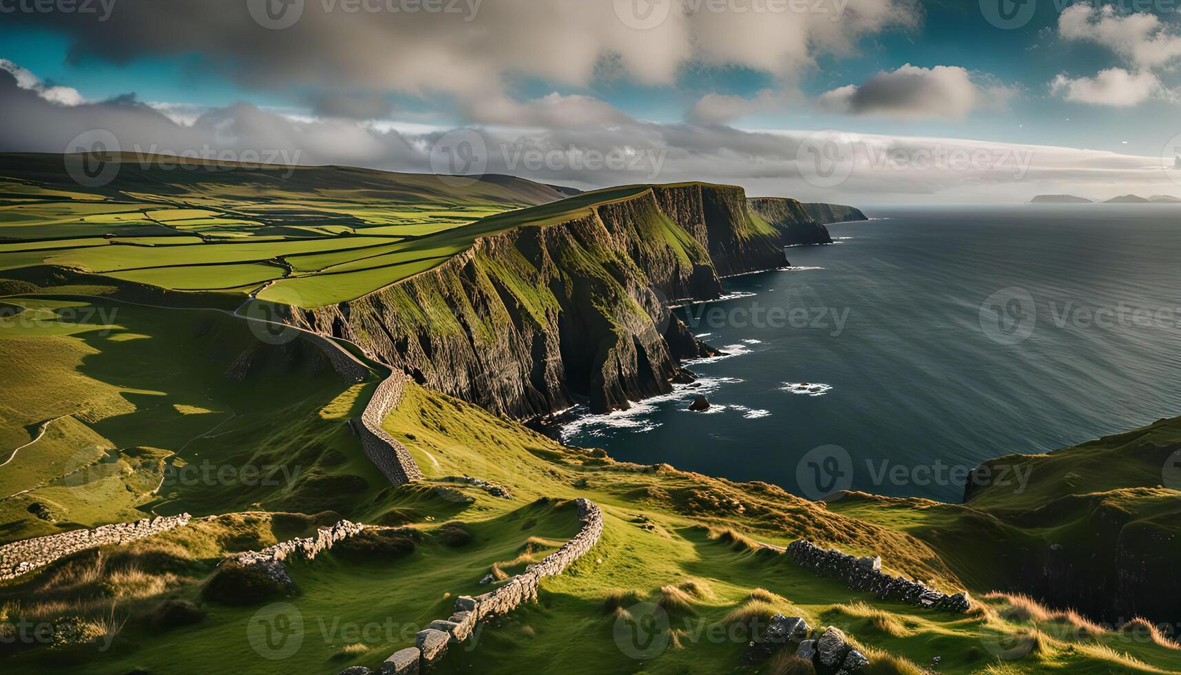 Stunning Cliffs and Green Fields photo