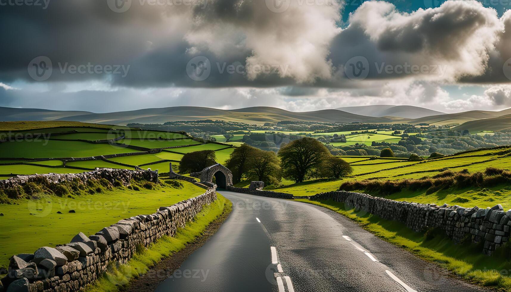 Scenic Country Road with Stone Walls photo