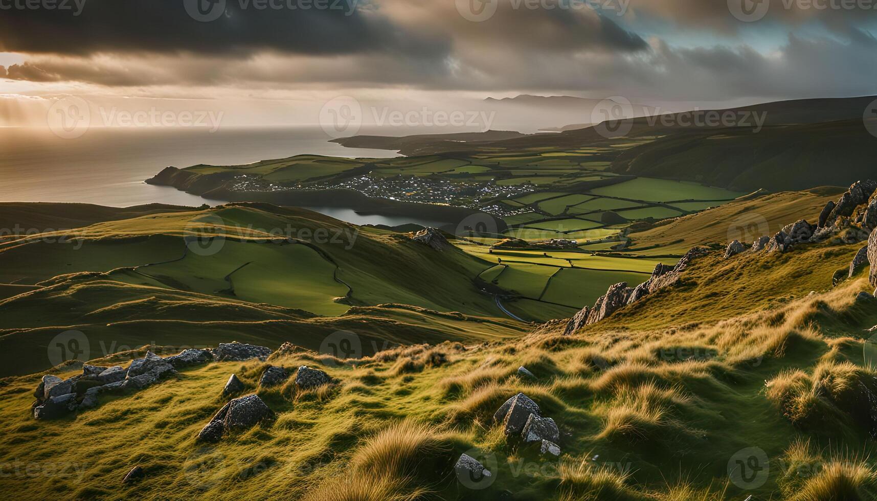 Rolling Green Hills and Coastline View photo