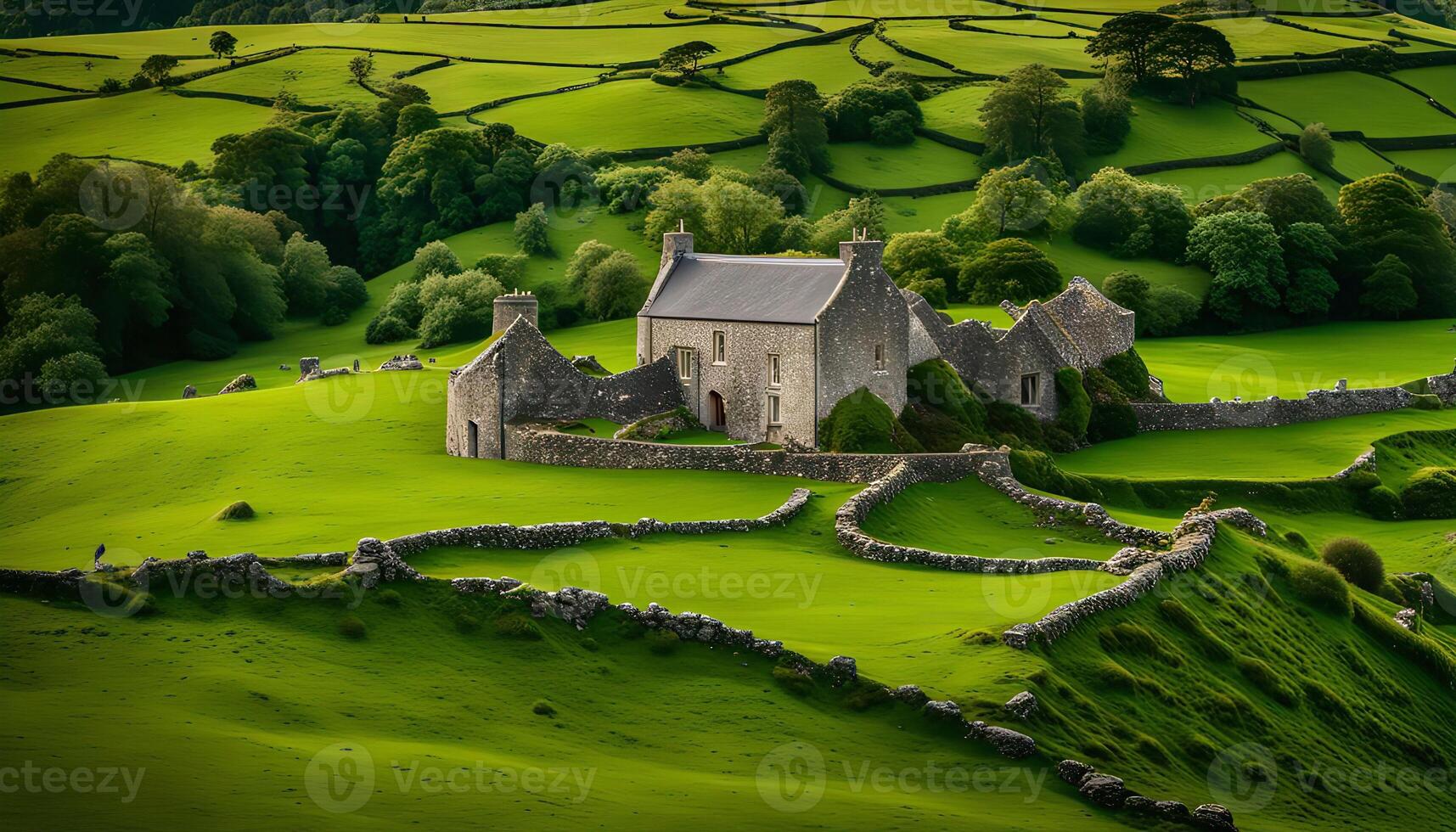 Stone Farmhouse in Rolling Green Hills photo