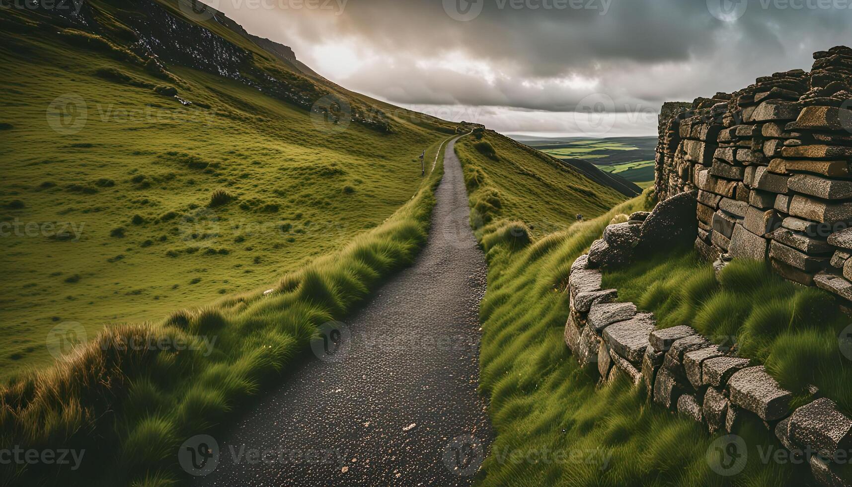 Winding Road Through Lush Green Hills photo