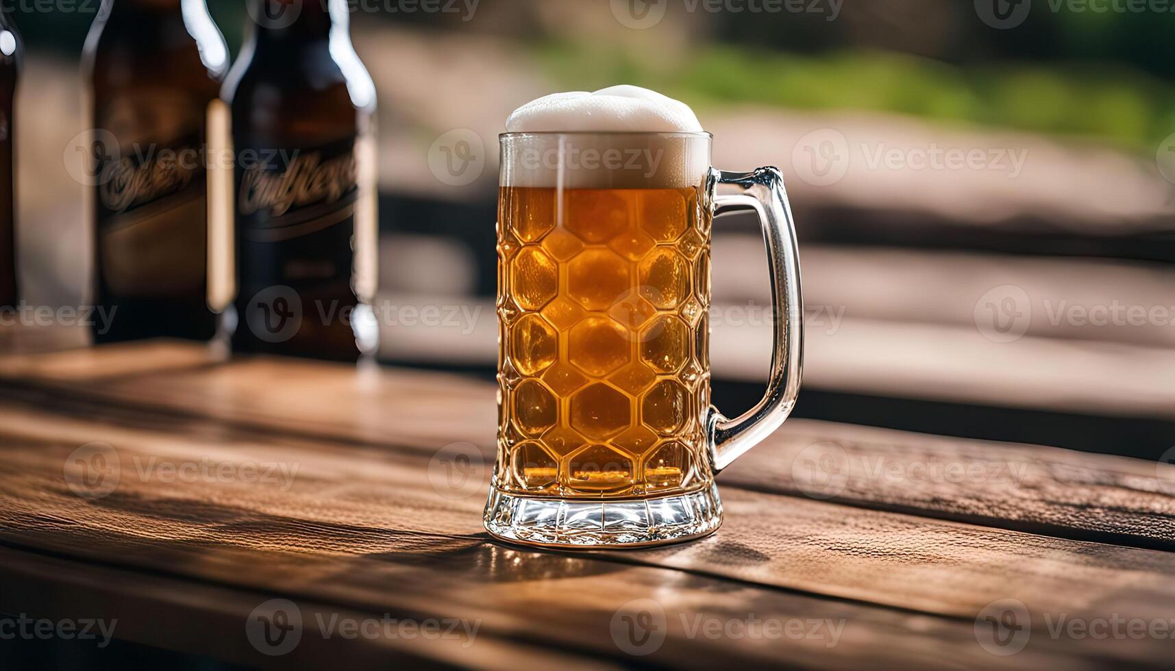 Refreshing Beer on a Wooden Table photo