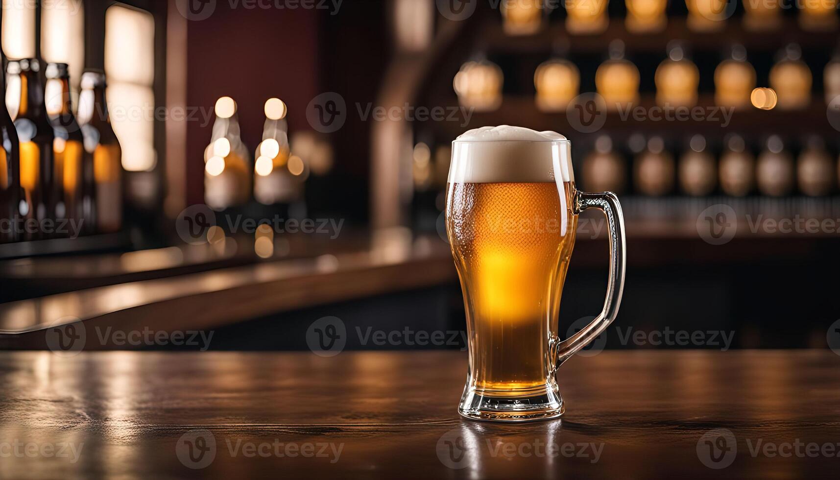 A glass of beer on a bar counter photo