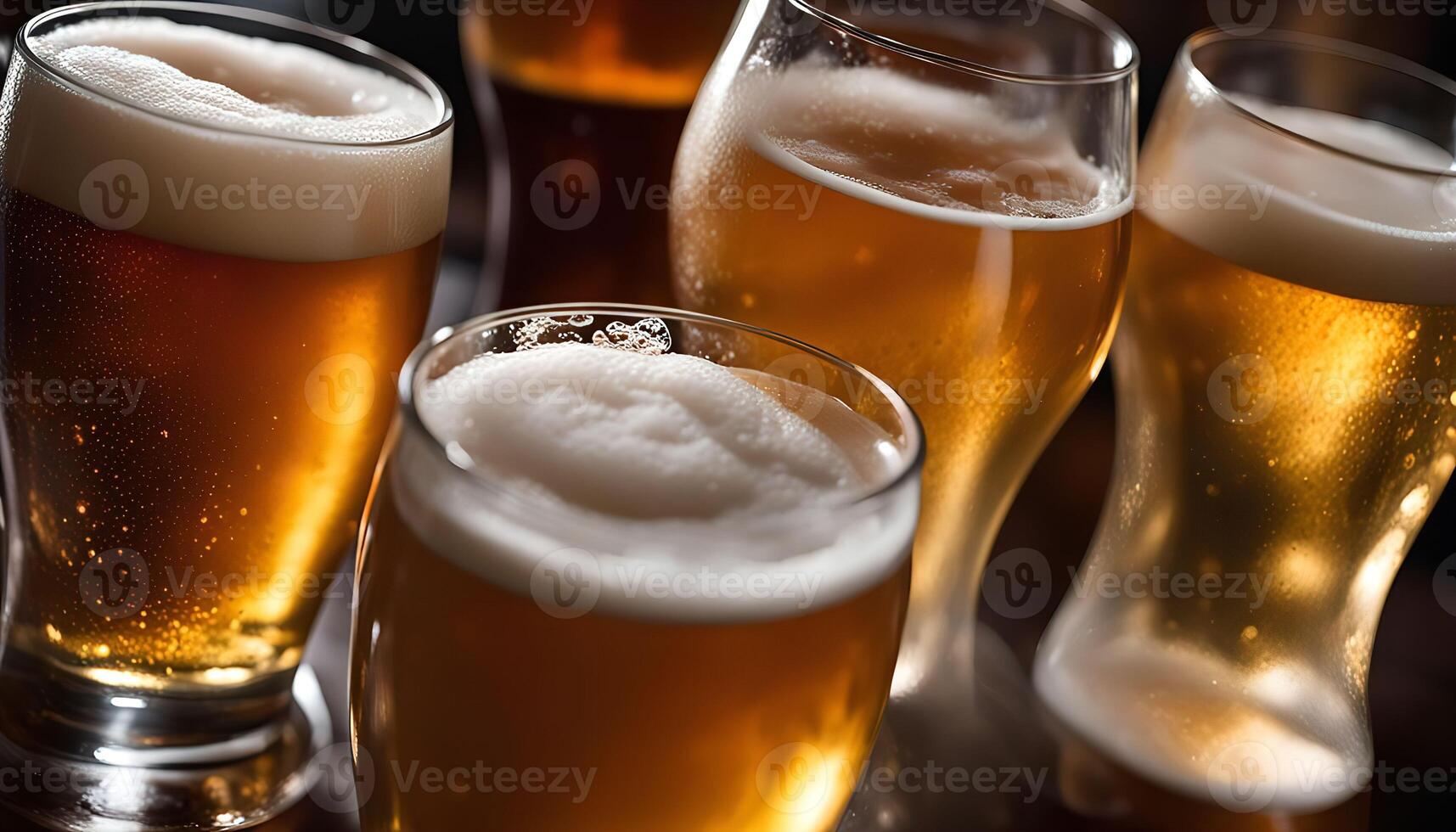 Close-Up of Frothy Beer Glasses photo