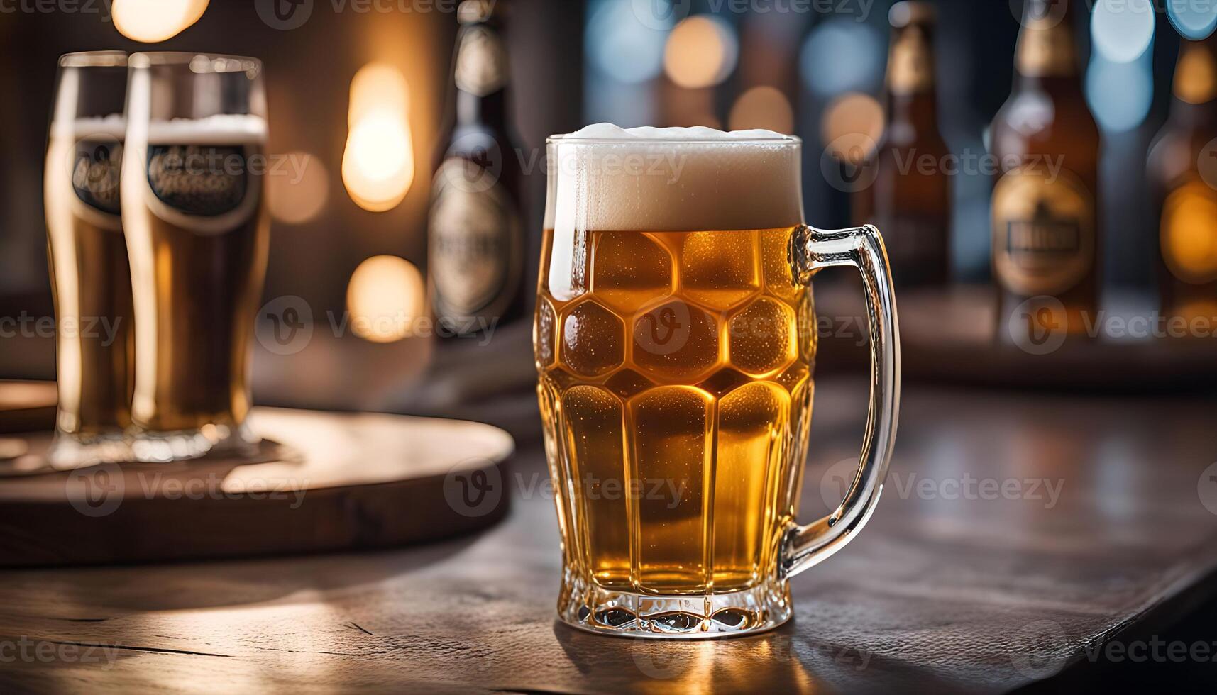 Glass of Beer on a Wooden Table photo
