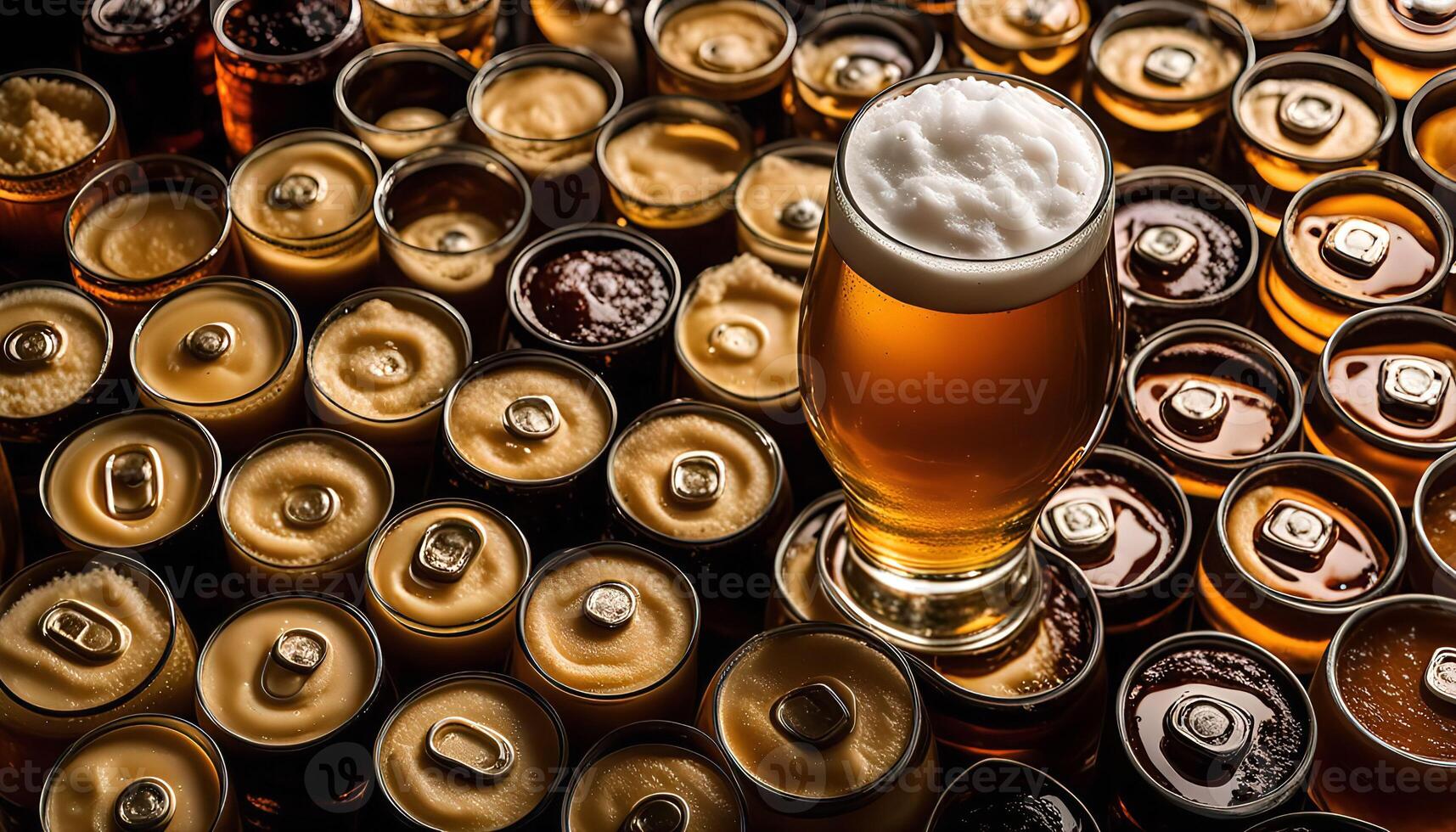 A Glass of Beer Surrounded by Cans photo