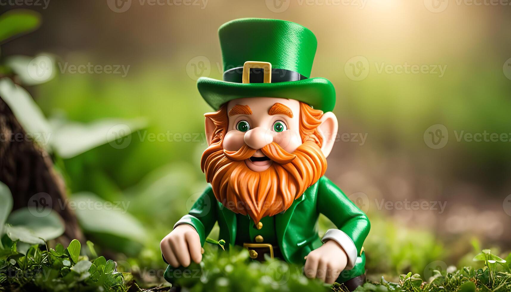 Smiling Leprechaun with Green Hat and Red Beard photo