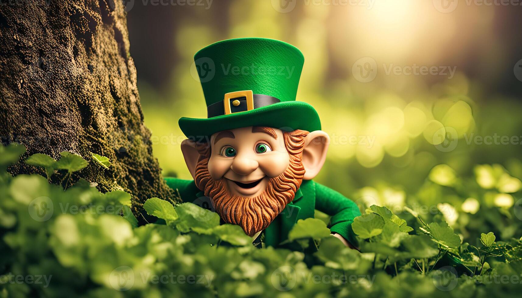 Smiling Leprechaun Hiding in Green Foliage photo